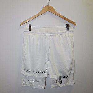 Manfinity LEGEND Letter & Cross Print Drawstring Double Layer Shorts